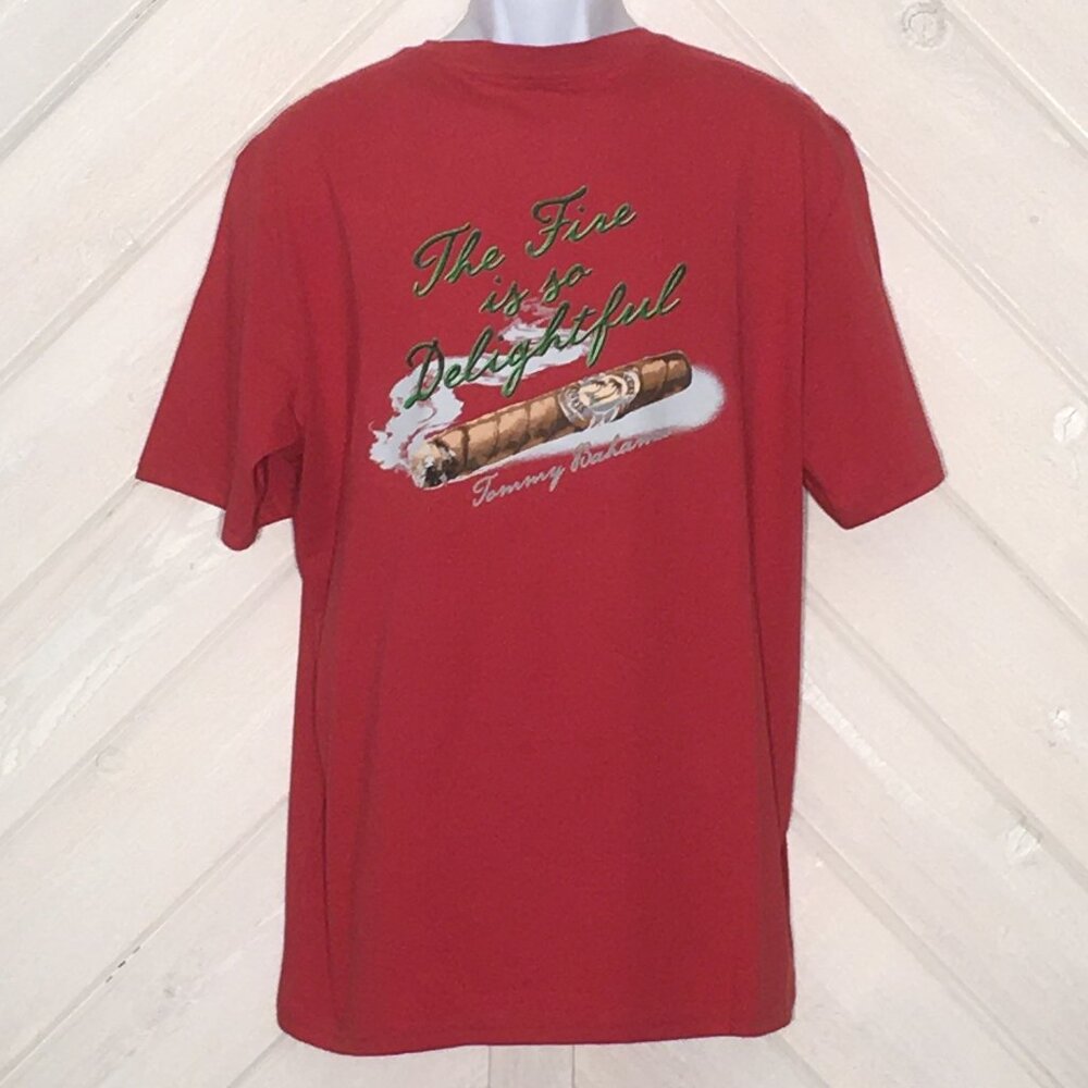 Tommy Bahama "The Fire is so Delightful" Medium Red T-Shirt | M - Tee, cigar